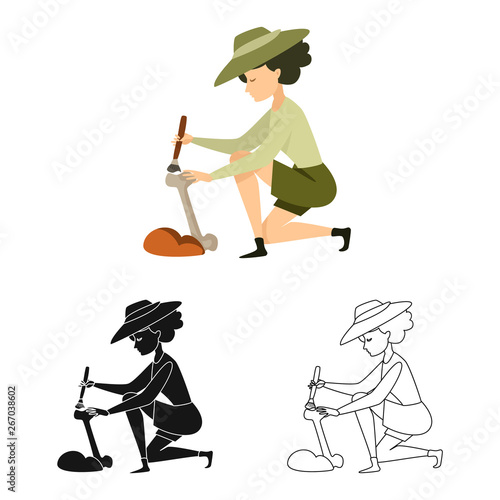 Vector illustration of archaeologist  and girl logo. Set of archaeologist  and pit vector icon for stock.