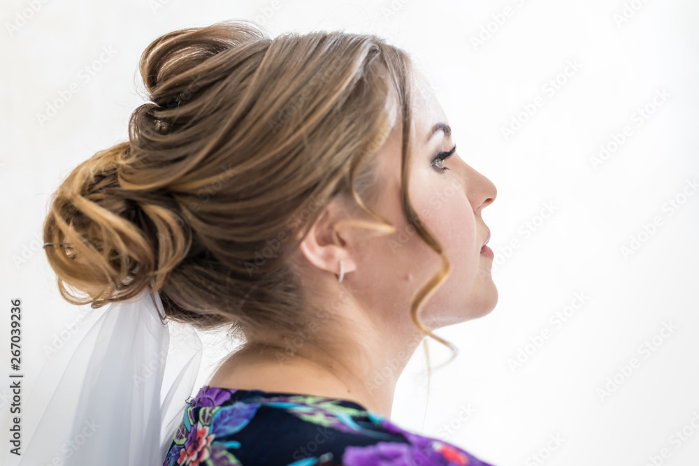 Portrait of the bride in a veil. The girl is preparing for the wedding Portrait of the bride in a veil. The girl is preparing for the wedding