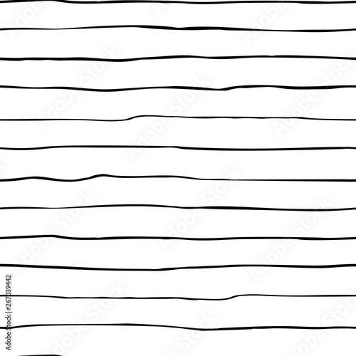 Hand painted black ink stipes. Vector seamless pattern with simple lines on white background.