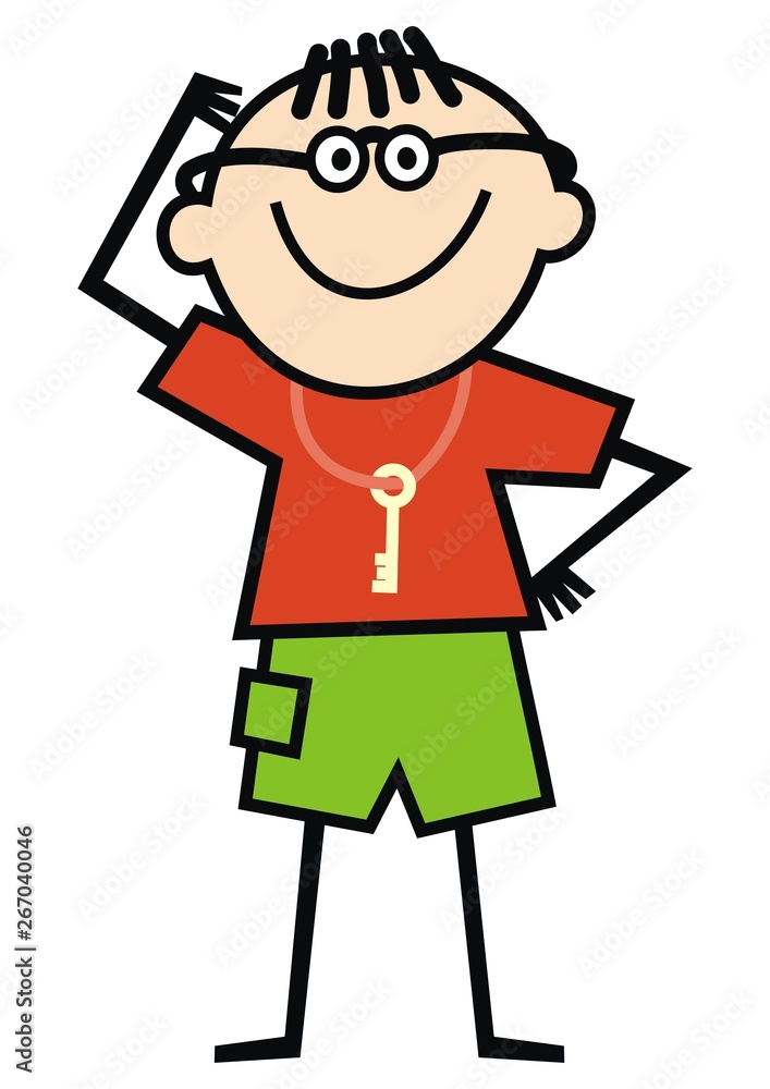 Funny boy, young student is thinking, vector illustration