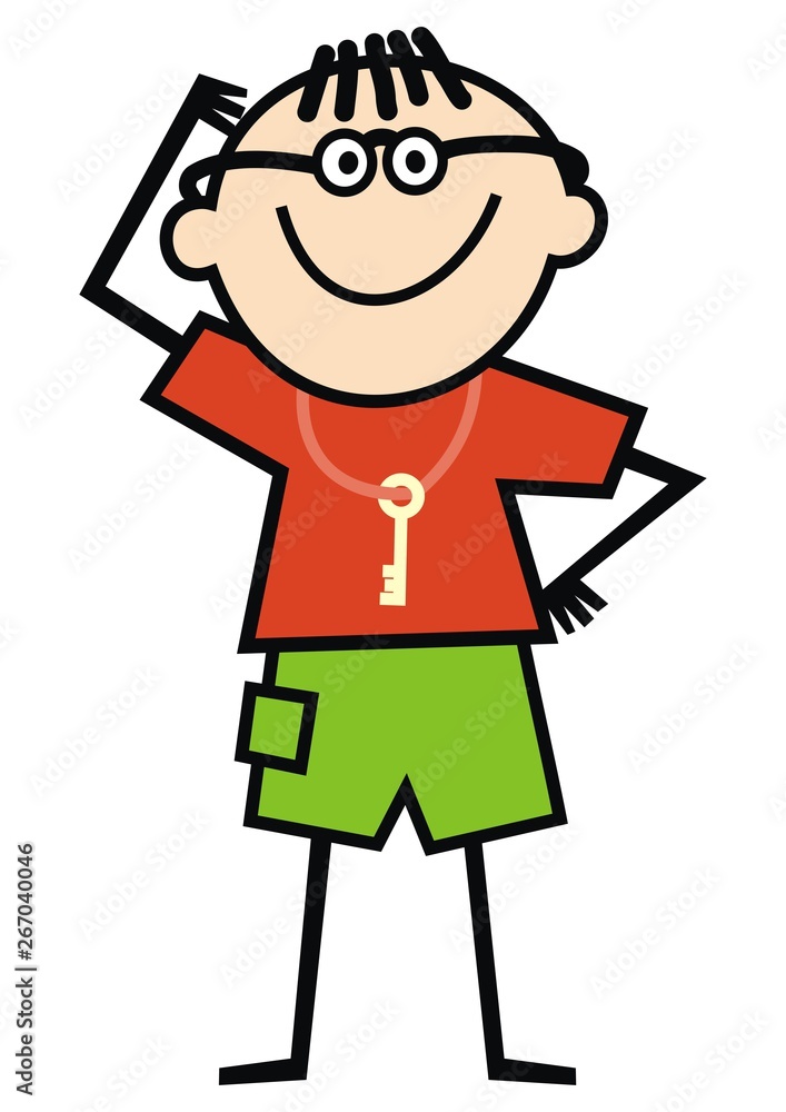 Funny boy, young student is thinking, vector illustration Funny boy, young student is thinking, vector illustration