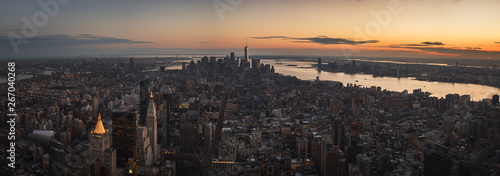 Huge cinematic panorama at the sunset over the city - New York City, NY