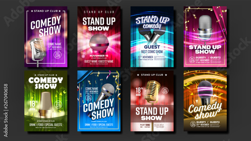 Canvastavla Collection Of Comedy Show Poster Cards Set Vector