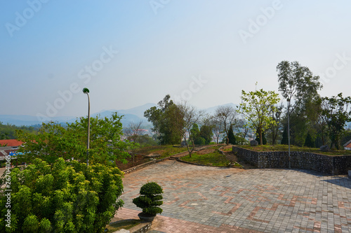 View from Dien Bien Phu, Vietnam - April 25 2019 : The battle of Dien Bien Phu victory statue at D1 Hill Vietnam.