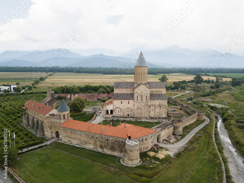 Aerial drone view Alaverdi Monastery in Kakheti, Georgia photo