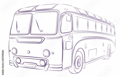 The Sketch of the big passenger old bus.