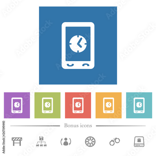 Free Download Mobile clock flat white icons in square backgrounds - GFXLoad