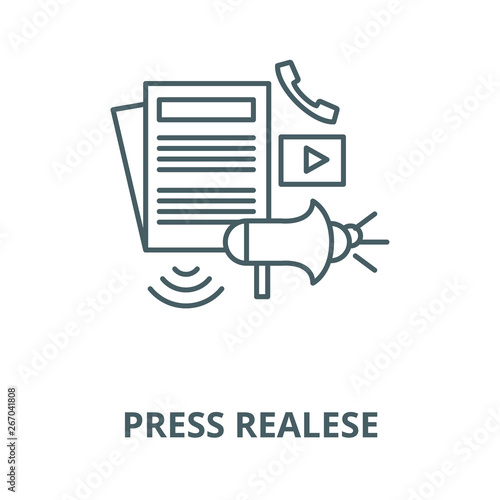 Press realese vector line icon, outline concept, linear sign