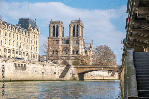Notre Dame de Paris Cathedral from the Seine before the fire in april 2019
