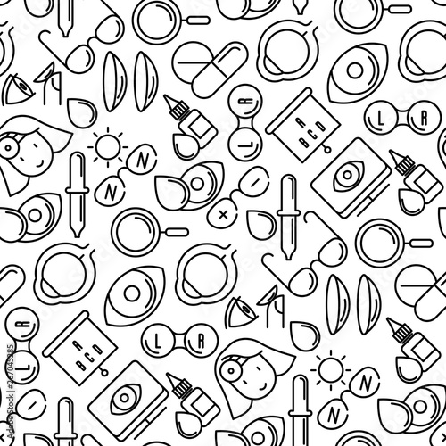 Ophthalmology seamless pattern with vision care thin line icons. Vector illustration for banner, web page, print media.