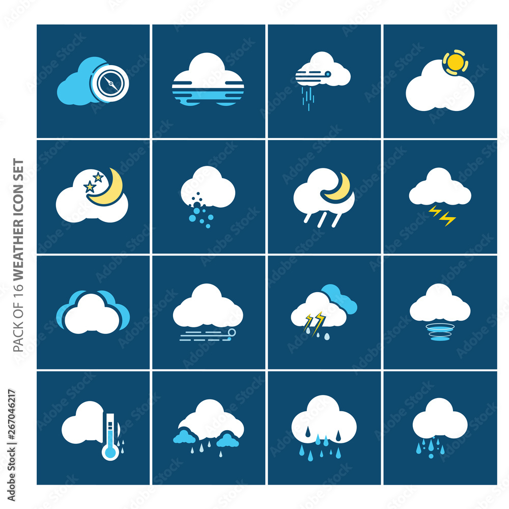 Obraz premium Weather forecast flat icons set for website and mobile app.