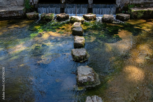 The picturesque colors of Bilyannini springs. Оne of the biggest attractions in Ohrid. They are located 2 km from the city center. The water of Biliana's springs has healing power.  photo