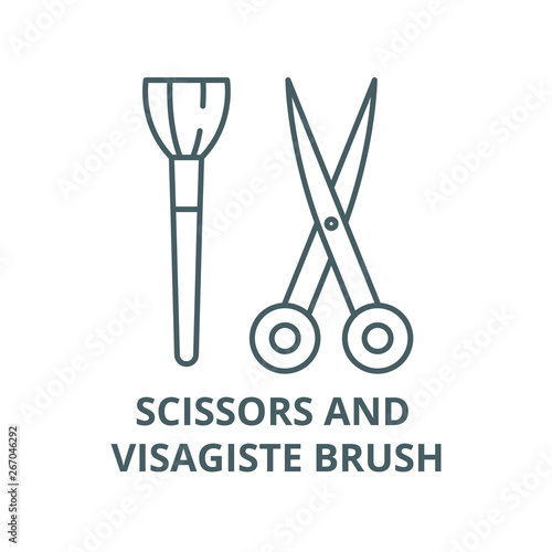 Scissors and visagiste brush vector line icon, outline concept, linear sign
