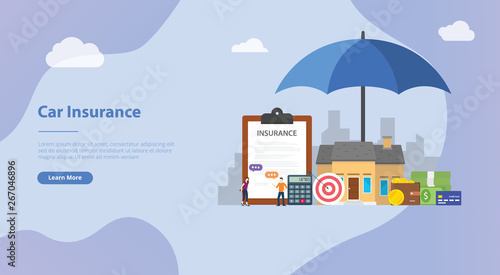 house insurance concept with home and paper contract document for website template banner or landing homepage - vector