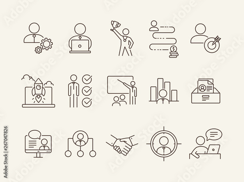 Recruitment line icon set