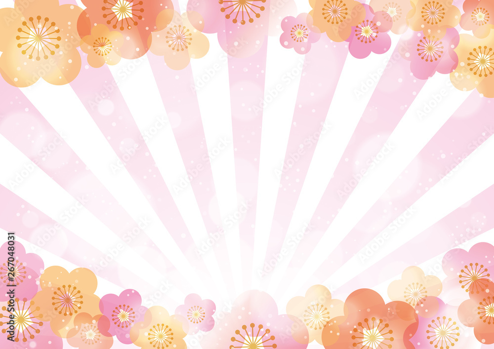 Obraz premium 梅 花 和風 フレーム ピンク