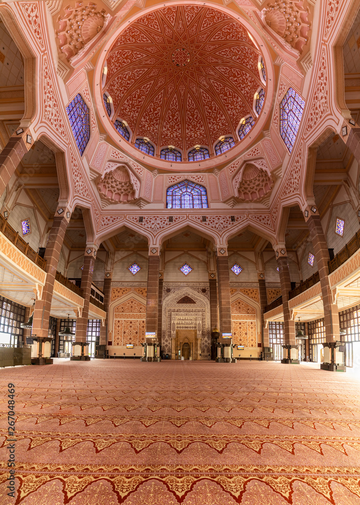 Kuala Lumpur/Malaysia: 22 April 2019: inside the Putra MosquePutra