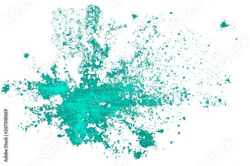 Beautiful stain of paint on a white background. Abstract drawing, blot. Colorful dust explode.