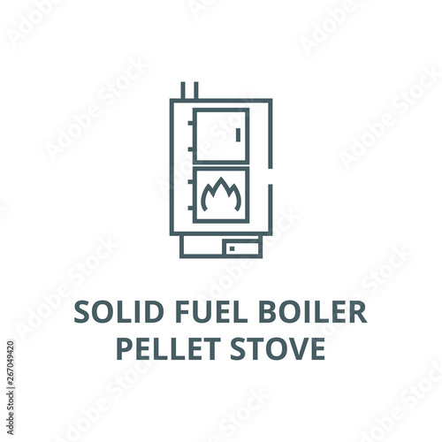 Solid fuel boiler,pellet stove vector line icon, outline concept, linear sign