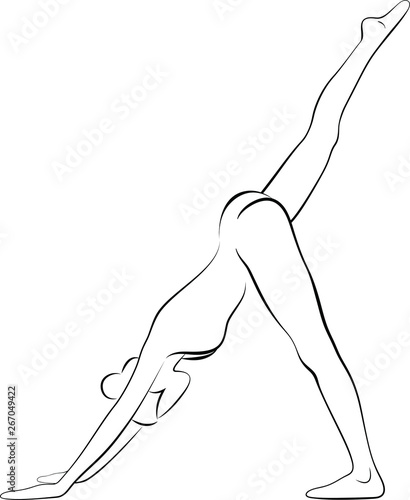 Illustration of a Nude Woman doing Downward Dog Pose or Adho Mukha Shvanasan of yoga. 