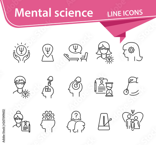 Mental science line icon set