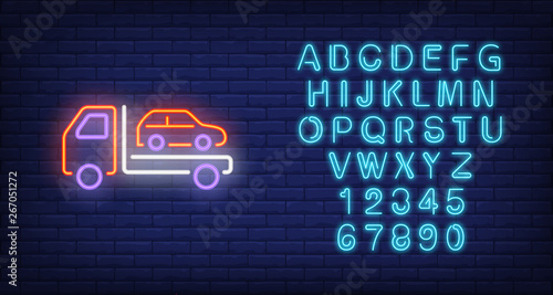 Car towing neon icon