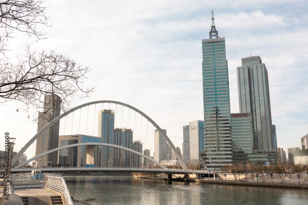 Fototapeta premium BEIJING, CHINA - DECEMBER 25, 2018: Tianjin cityscape, beautiful Bridge, Building in Tianjin , China