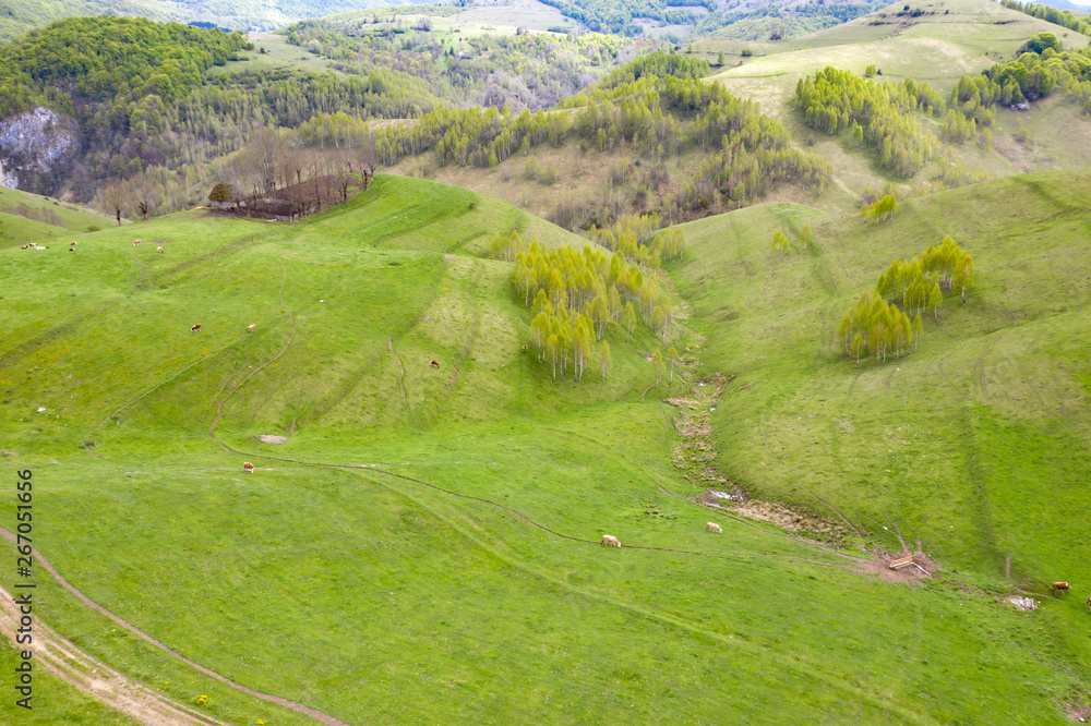 Transylvania countryside hills, stunning aerial view in spring. Transylvania countryside hills, stunning aerial view in spring.