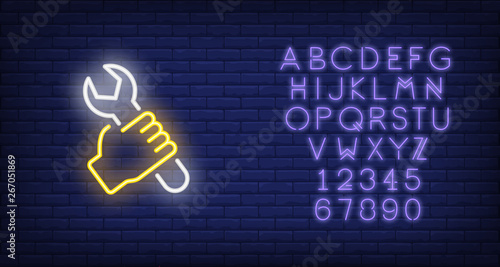 Hand with wrench neon sign