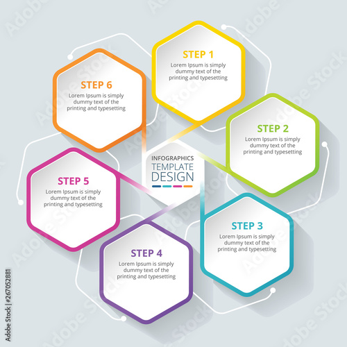 6 steps business process infographic template design - Vector Illustration