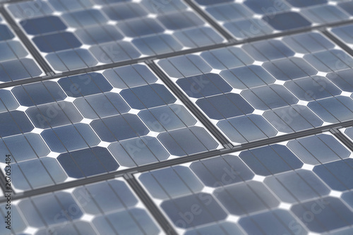 Solar panels in perspective with depth of field. 3D illustration