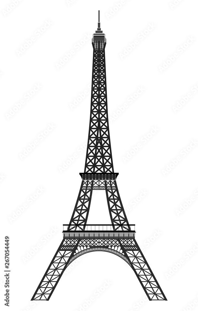 The Eiffel Tower, French landmark isolated on white background Vector