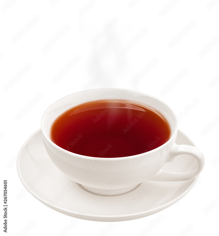 Cup of tea, steam, isolated on white background, clipping path, full depth of field