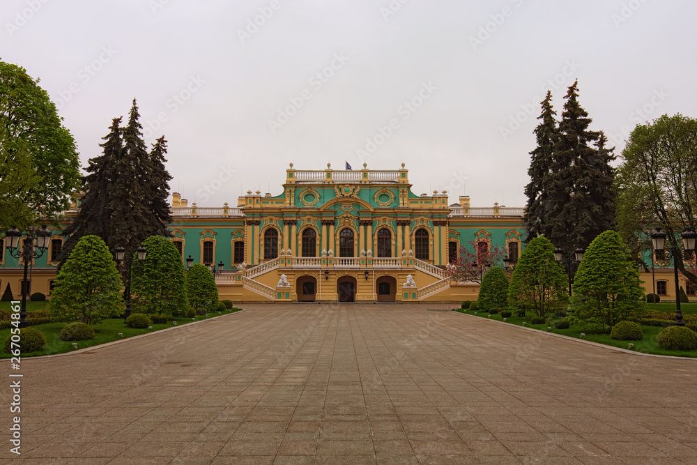 Stunning landscape view of Mariyinsky Palace in Kyiv, Ukraine. It is the official ceremonial residence of the President of Ukraine