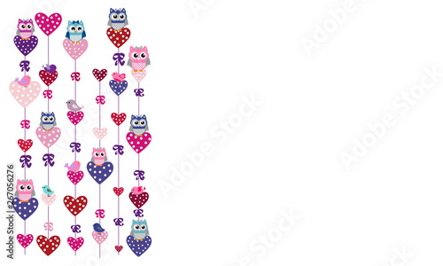 Tiras de corazones con búhos y pájaritos.