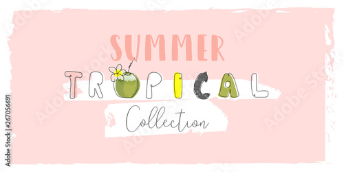 Cute tropical cartoon doodle hand drawn illustration with different Summer trendy prints 