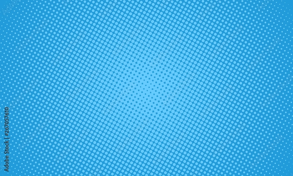 Halftone dots on blue background. Comic pop art style blank layout. Template design for comic book, presentation, sale or web banner. - obrazy, fototapety, plakaty 