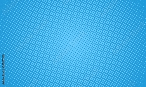 Halftone dots on blue background. Comic pop art style blank layout. Template design for comic book, presentation, sale or web banner.