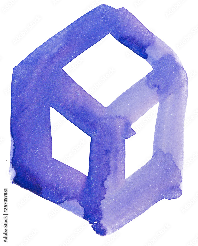 cube drawn abstract watercolor with three sides on a white background cube drawn abstract watercolor with three sides on a white background