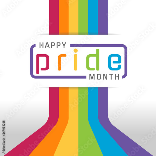 Happy pride month banner with typography text on line colorful rainbow Bend up vector design