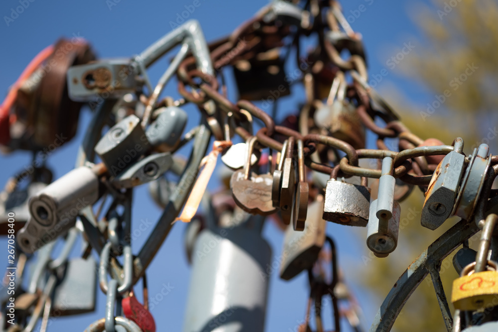 Obraz premium Lock up love. Traditions. Bridge with a lock of love and happiness.