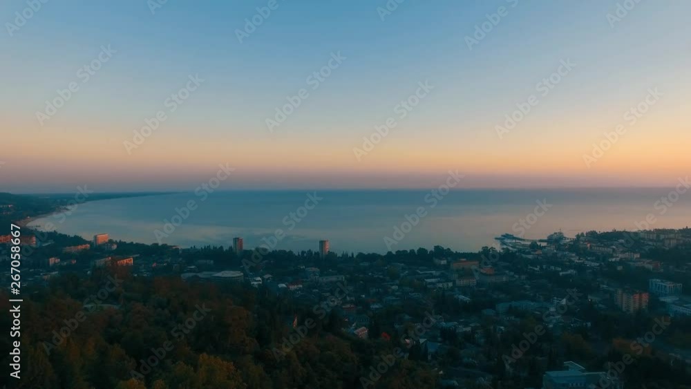 Aerial panorama view of the Bay of Sukhumi in Abkhazia. Travel and tourism. Aerial panorama view of the Bay of Sukhumi in Abkhazia. Travel and tourism.
