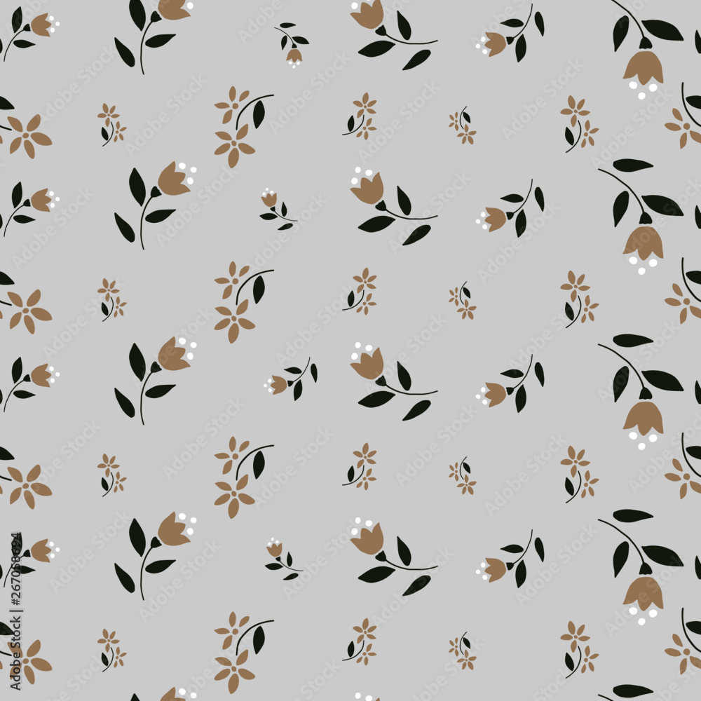 Obraz premium Folk flowers seamless vector repeating background. Small florals pattern. Dirnd, Trachtenstoff, Tracht