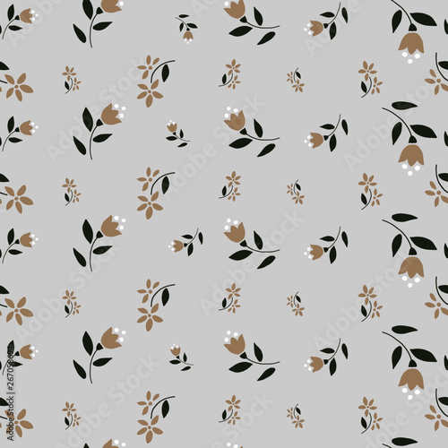 Folk flowers seamless vector repeating background. Small florals pattern. Dirnd, Trachtenstoff, Tracht © TALVA