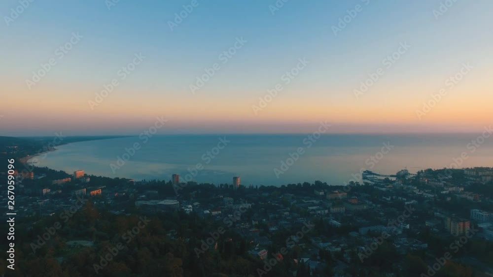 Aerial panorama view of the Bay of Sukhumi in Abkhazia. Travel and tourism. Aerial panorama view of the Bay of Sukhumi in Abkhazia. Travel and tourism.