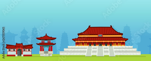 Chinese town design house chinatown urban city landscape.