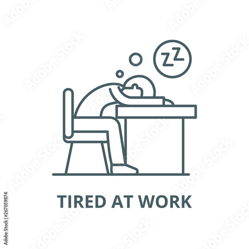 Tired at work vector line icon, outline concept, linear sign