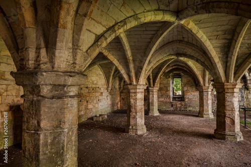 The undercroft of St Leonard s Hospital in Museum Gardens  York  North Yorkshire  England  UK.