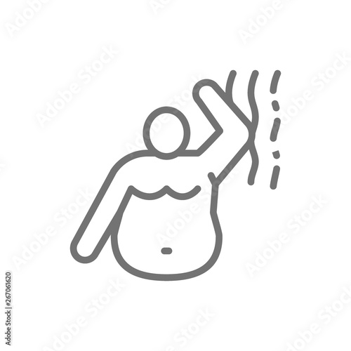 Stink of a fat man, bad smell, obesity line icon.