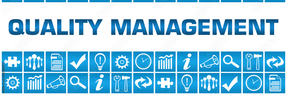 Quality Management Blue Box Grid Business Symbols Quality Management Blue Box Grid Business Symbols